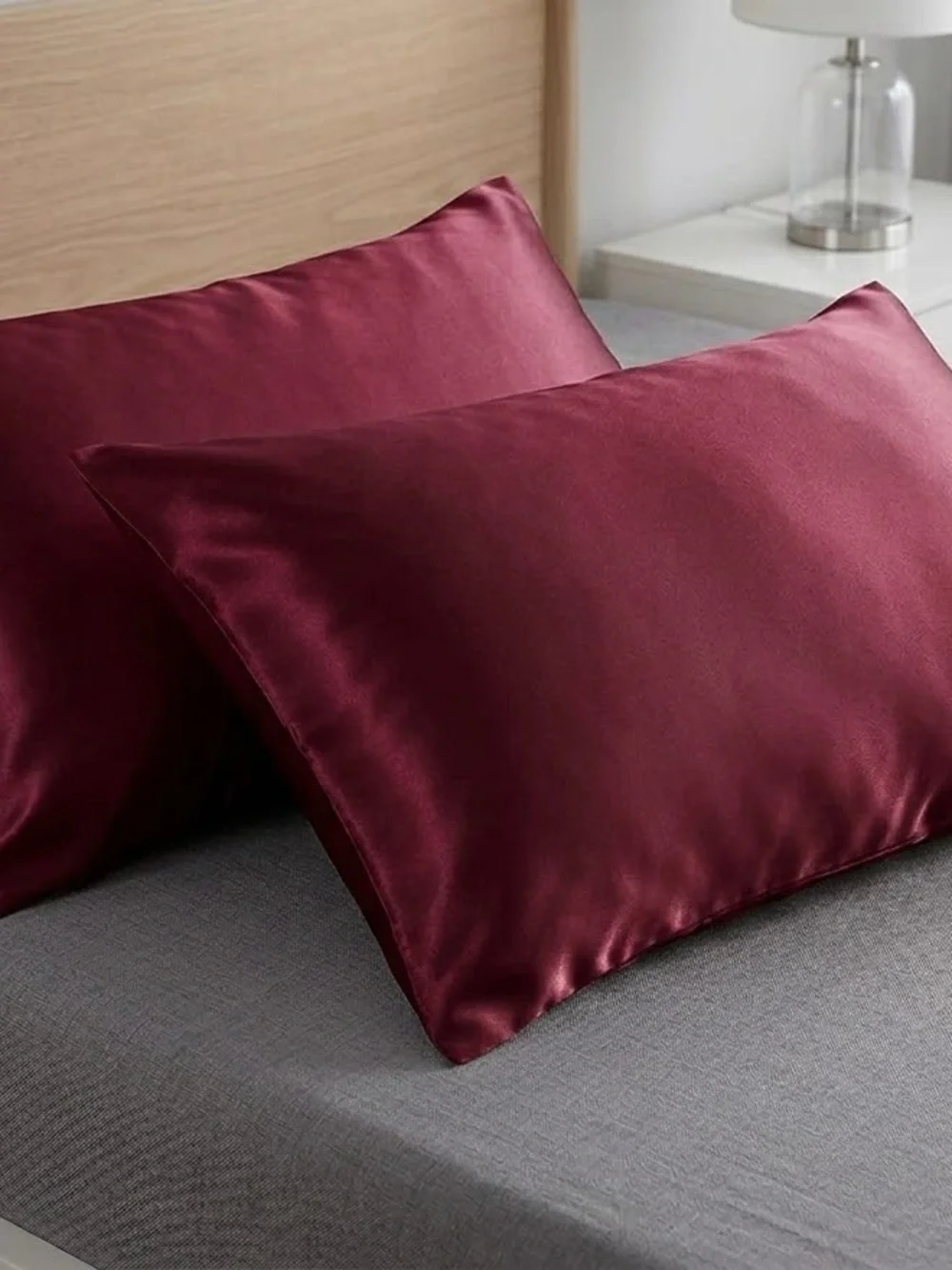 Queen Size Satin Pillowcases in Deep Burgundy - 1 pair - new in box